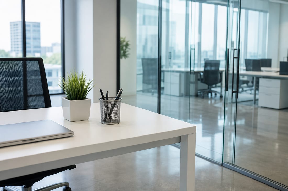 Exemple : surface de bureau et vitre de cloison propres