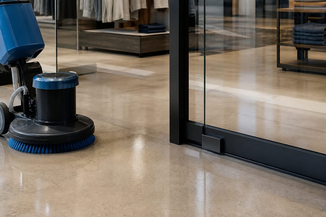 Exemple : sol commercial poli et brillant